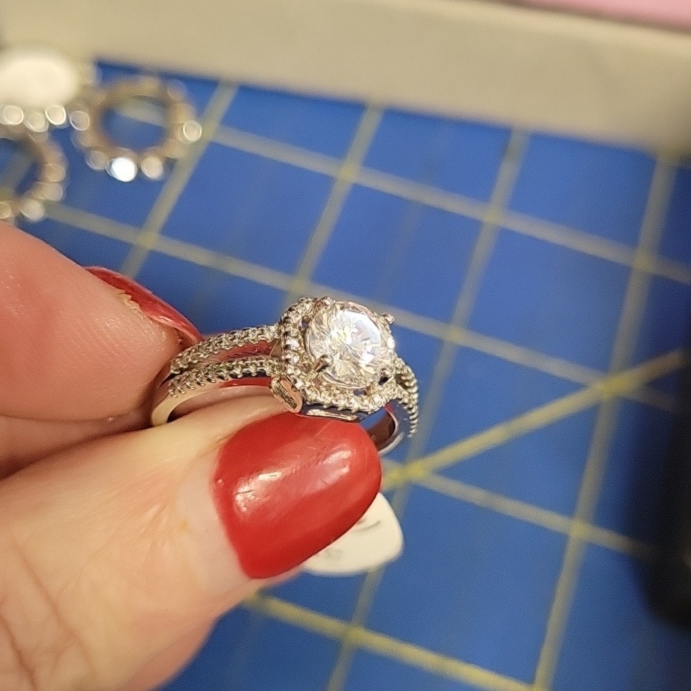 Rhinestone Faux Diamond Cocktail Silver Ring Size 10